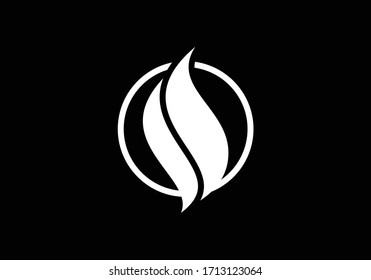 Diseño del logo de la llama. Icono del fuego, símbolo de la industria del petróleo y del gas aislado en fondo negro