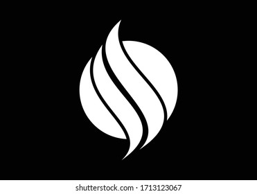 Flame logo design. Fire icon, oil and gas industry symbol isolated on black background