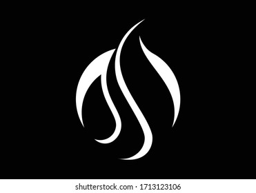 Diseño del logo de la llama. Icono del fuego, símbolo de la industria del petróleo y del gas aislado en fondo negro