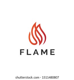 Flame logo design with fire line art illustration in red orange and yellow gradient color