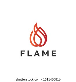 Flame logo design with fire line art illustration in red orange and yellow gradient color