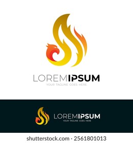 Flame logo and eagle design template, 3d colorful style