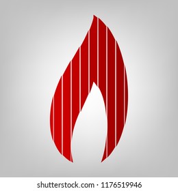Flame logo, fire icon. Vector. Vertically divided icon with colors from reddish gradient in gray background with light in center.