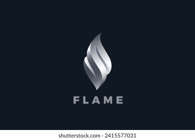 Logo de la llama Fuego de acero metálico Diseño de la plantilla Vector de lujo.