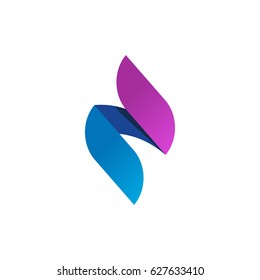 Flame logo, gradient spear logotype, idea or candle fire symbol, abstract violet blue energy, creative trendy identity isolated on white background