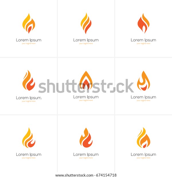 Flame logo set. Fire icon, oil and gas\
industry symbol isolated on white\
background.