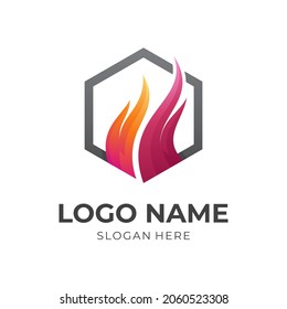 flammenlogo-Vorlage mit 3D-Orange und rotem Farbstil