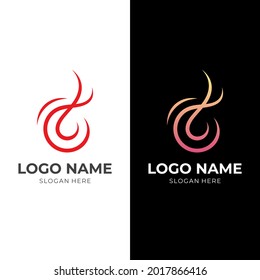 flame logo template with line red color style