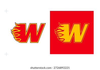Flammenlogo des W-Zeichens, das den feurigen Geist und die Wettbewerbsfähigkeit repräsentiert. Einzeln auf weißem Hintergrund.