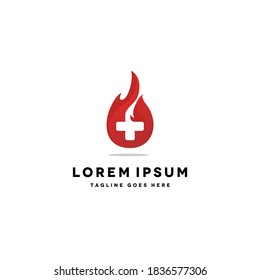 Logo-Konzept der Flammenmedizin. Symbol für Brandschutz, Vektorgrafik