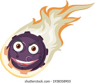 Flame meteor cartoon character with angry face expression on white background illustration
