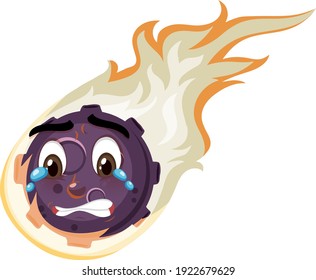 Flame meteor cartoon character with crying face expression on white background illustration