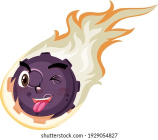 Flame meteor cartoon character with happy face expression on white background illustration