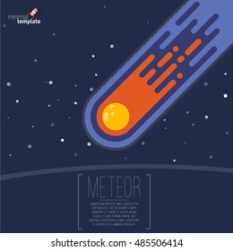 Flame meteorite icon. Flat design cartoon vector template.