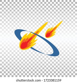 Flame meteorite. Meteor rain fall on planet. Cataclysm color icon. Vector illustration isolated on white background. Web site page and mobile app design