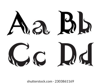 Flame Monogram Style Letters A, B, C, D