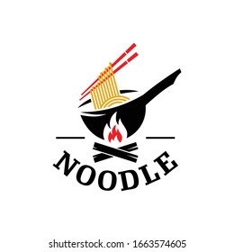 Flame Noodle Ramen Restaurant and Food Logo Design Vector. 