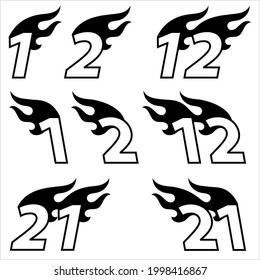 Flame Number Sticker, Fire Flame Number, Vinyl-Ready, Vinyl, Ready, Vector Art Illustration