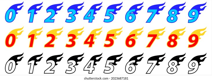 Flame Number Sticker, Fire Flame Number, Vinyl-Ready, Vinyl, Ready, Vector Art Illustration