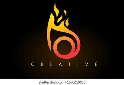 Flame O Letter Logo Design Icon with Orange Yellow Colors and Flames  Vector Illustration.