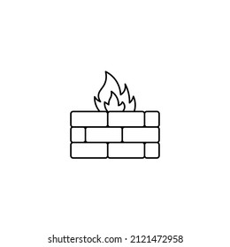 flame on brick wall Stroke Pictogram Graphic for Web Design. outline icon - vector thin line