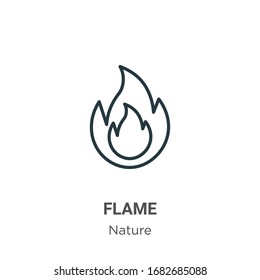 Flame Outline Vector Icon. Thin Line Black Flame Icon, Flat Vector Simple Element Illustration From Editable Nature Concept Isolated Stroke On White Background