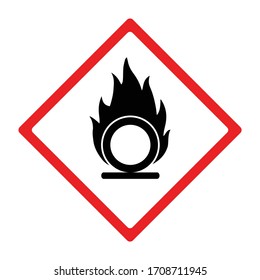 Flame over circle hazard sign or symbol.  Vector design isolated on white background.  Latest hazard sign.