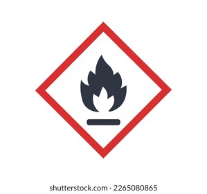 Flame pictogram for fire hazards. Concept of packaging and regulations.
