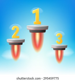 flame platform with numeric and positions flying in the sky.