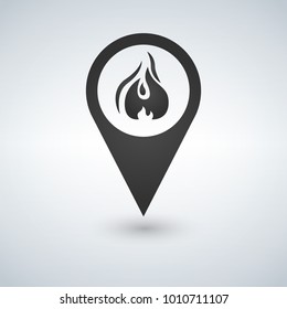 Flame Point - Map Pointer With Fireplace Sign. Isolated Vector icon