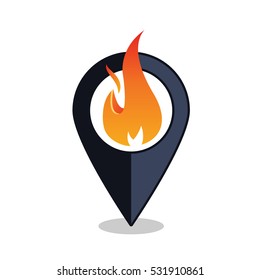 Flame Point - Map Pointer With Fireplace Sign - Map pointer With Fire Alarm - Isolated Vector