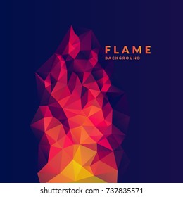 Flame polygonal object in the dark background. Vector illustration
