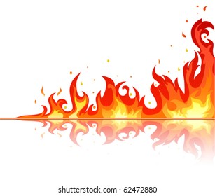 Flame reflection on white background