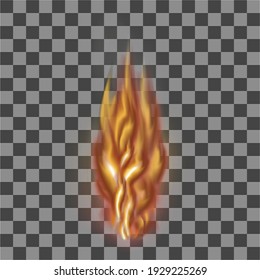 Flame rising up. Fire with smoke. Realistic vector illustration isolated on transparent background.