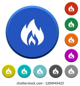Flame round color beveled buttons with smooth surfaces and flat white icons
