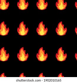 Flame seamless pattern black background and emoji style fire.