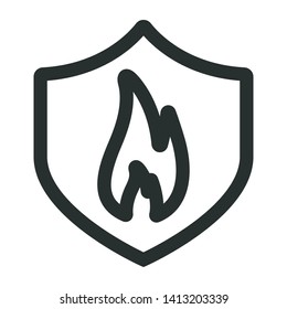 flame in security shield - minimal line web icon. simple vector illustration. concept for infographic, website or app.