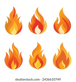 Flame set isolated flat vector illustration