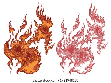 Flame Shape. Art Detailed Editable Illustration. Vector Vintage Engraving. Isolated On White Background. 8 EPS