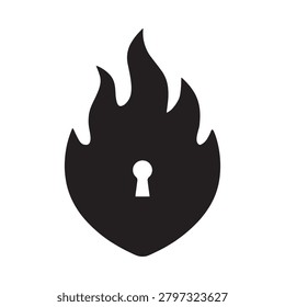 Flame shaped silhouette with keyhole black on transparent background