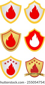 
flame and shield for fire fighter logo