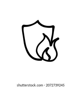 flame shield icon in vector. Logotype - Doodle