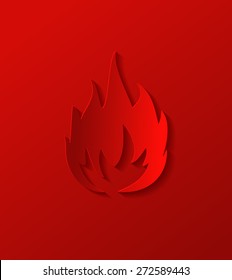 Flame Sign on a Red Background, Vector Illustration. 