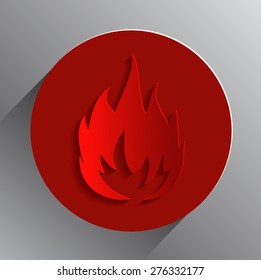 Flame Sign on a Red and Grey Background, Vector Illustration.