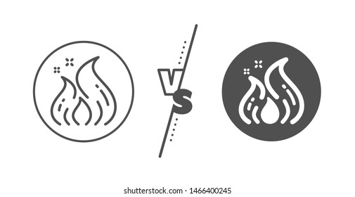 Flame sign. Versus concept. Fire energy line icon. Ecology symbol. Line vs classic fire energy icon. Vector