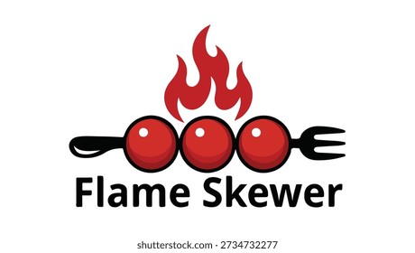 Logo de pincho de llama. Marca de barbacoa y parrilla en negrita. logotipo de pincho de llama. diseño de logotipo de parrilla de pincho de barbacoa. icono de pincho de fuego de marca de barbacoa. logotipo de restaurante de barbacoa de kebab.