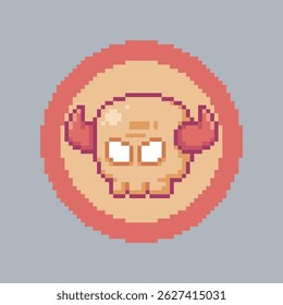 flame skull head in pixel art style with isolated background