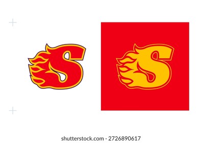 Logotipo de S de la llama con el diseño apasionado del emblema de la competencia. Aislado sobre fondo blanco.