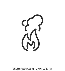 Flame with smoke, linear icon. Fire and combustion process. Line with editable stroke.