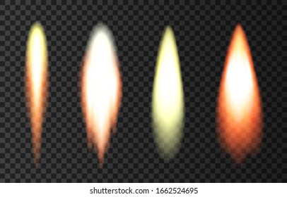 Flame And Smoke From Space Rocket Launch. Fire, Comet Or Meteor On Transparent Background.  Spaceship Take Off. Plane Jets Track Or Ship Trail. Vector Light Effect.